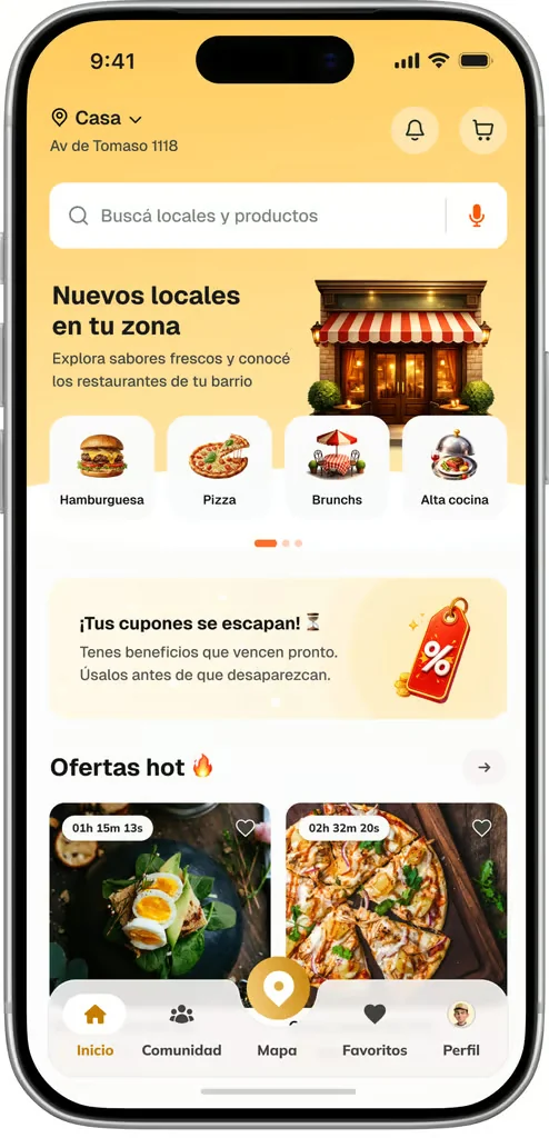 Morfy: pantalla de descubrimiento de restaurantes
